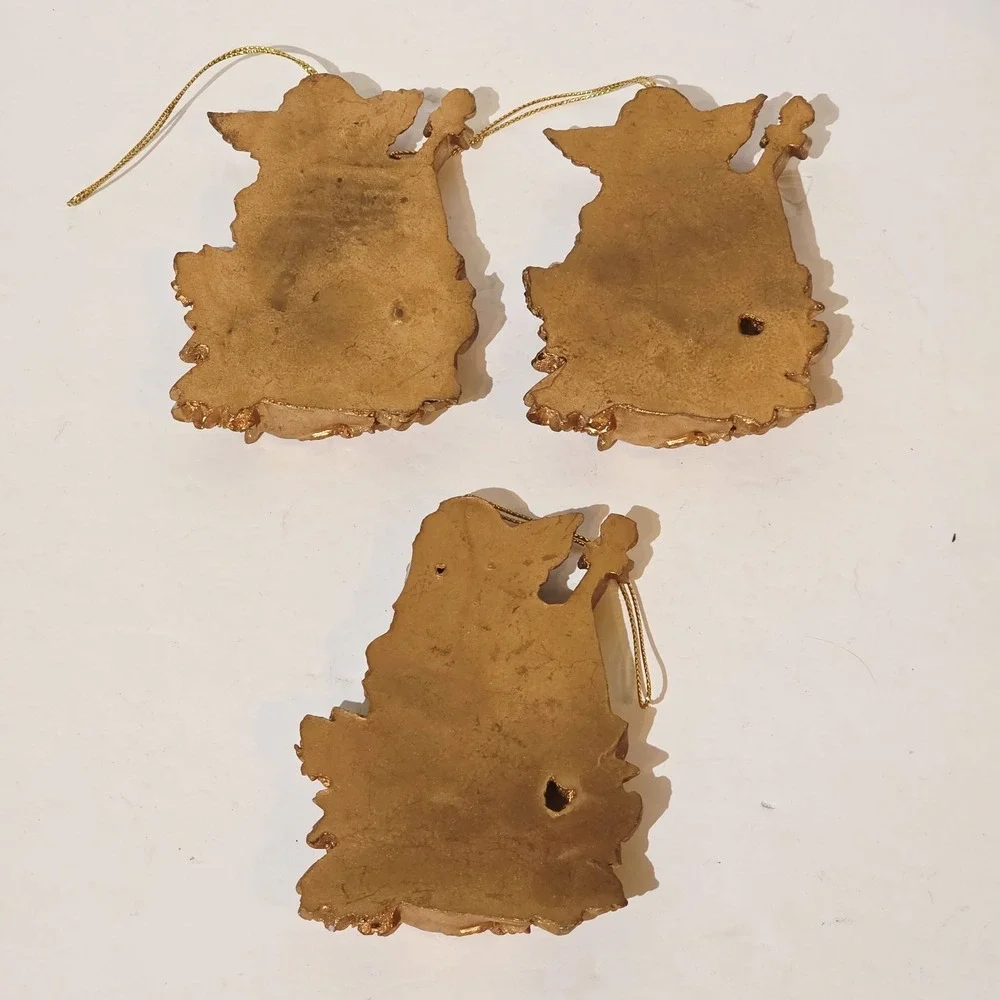 Lot of 3 Vtg Resin Plastic Angels Playing A Cello Gold Tone Christmas Ornaments